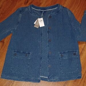 Pure Jill Indigo Denim Shirt Jacket: Mandarin Collar Sz. S